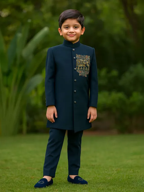 Navy terry rayon indowetsrn suit for wedding