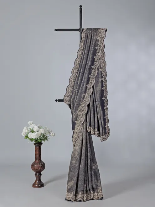 Navy tissue silk wedding wear saree