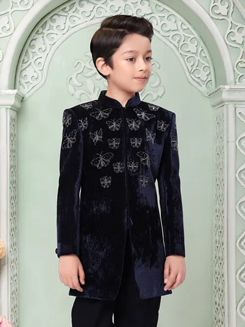 Navy velvet indo western set with zardosi work