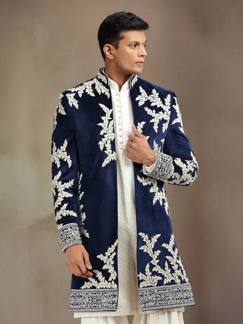 Navy velvet indo western with jacket
