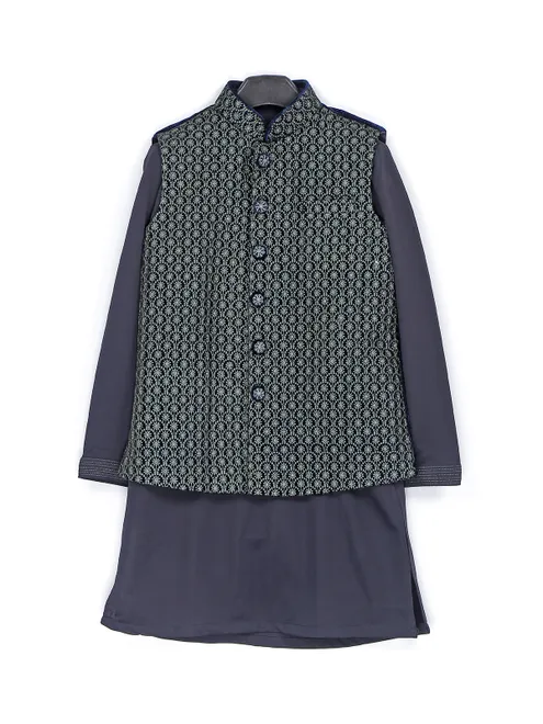 Navy and green waistcoat set for wedding wear