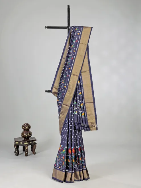 Navy zari weaving patola silk saree for elegant weddings