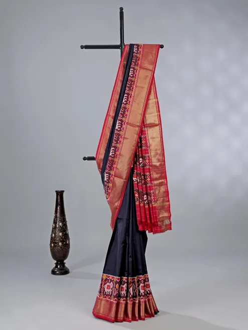 Navy zari weaving patola silk saree for grand celebrations