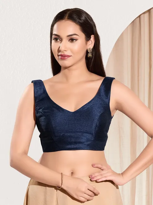Navy zari worked ready made blouse in rich silk