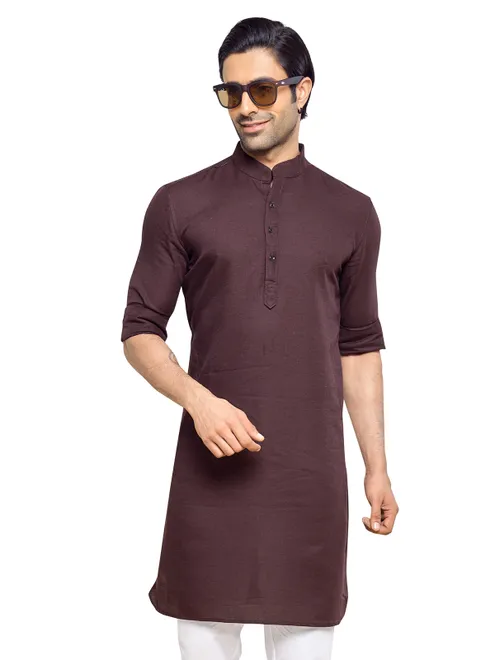 Plain brown cotton kurta for festival