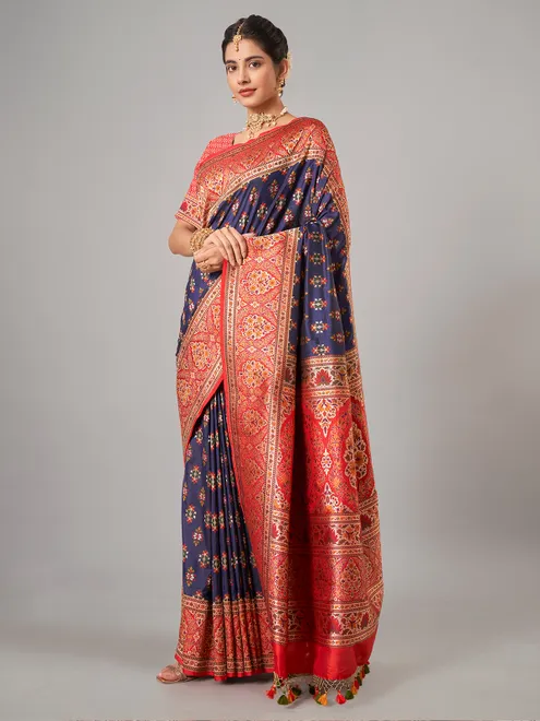 Navy banarasi silk wedding wear saree