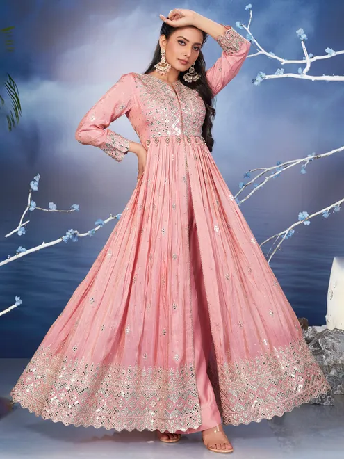 Newest pink georgette palazzo salwar suit