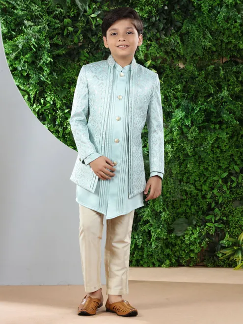 Newest sea green silk indowestern