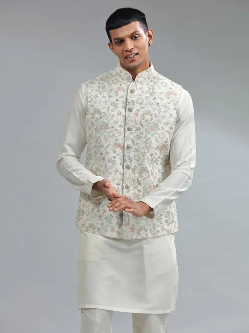 Newest cream silk waistcoat set