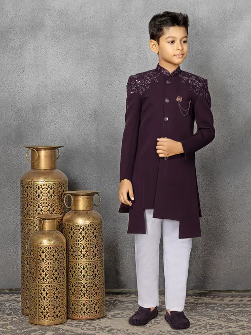 Newest wine terry rayon indowestern