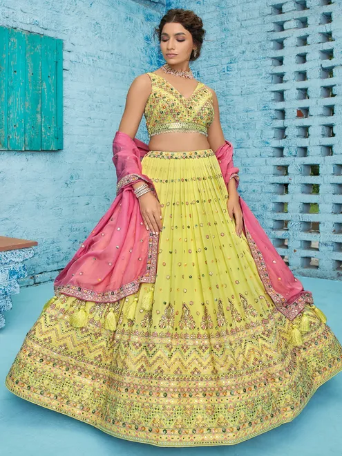Newest yellow georgette wedding lehenga choli