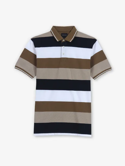 OCTAVE beige stripe cotton polo t-shirt