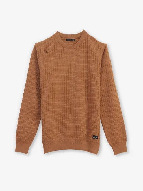 Octave brown checks knitted full sleeve t-shirt
