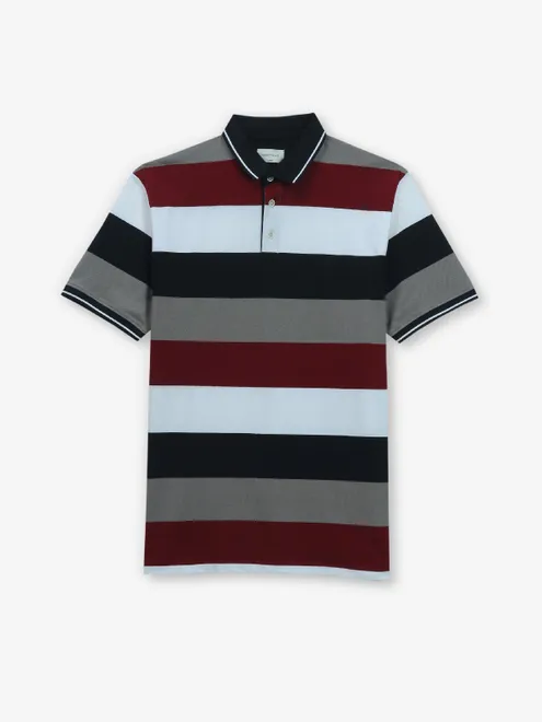 OCTAVE grey stripe polo t-shirt