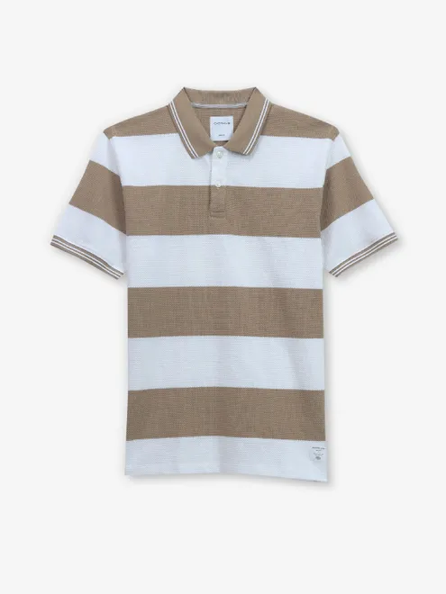 OCTAVE white and brown stripe cotton t-shirt