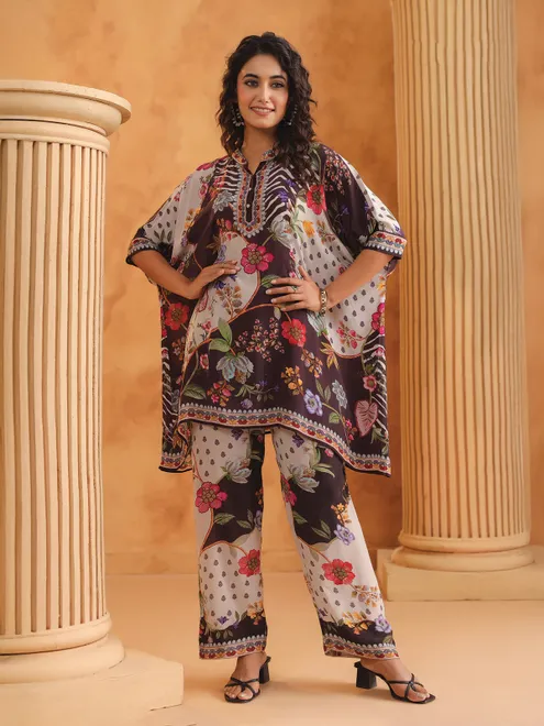 Off white and black silk printed co ord set