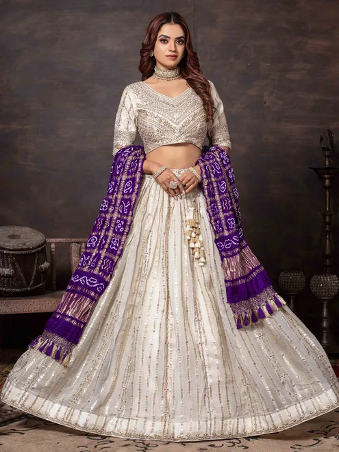 Off white banarasi tissue silk lehenga choli