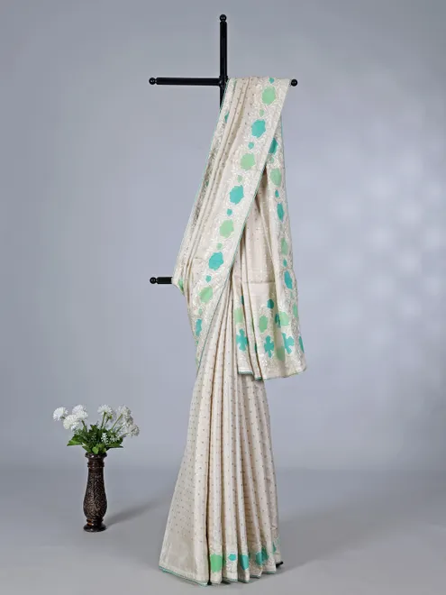 Off white blue semi silk saree with zari and embroidery touch