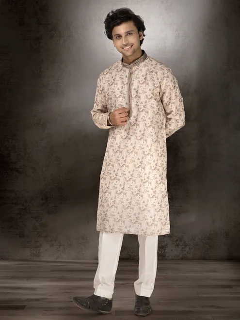 Off white chanderi silk floral printed kurta suit