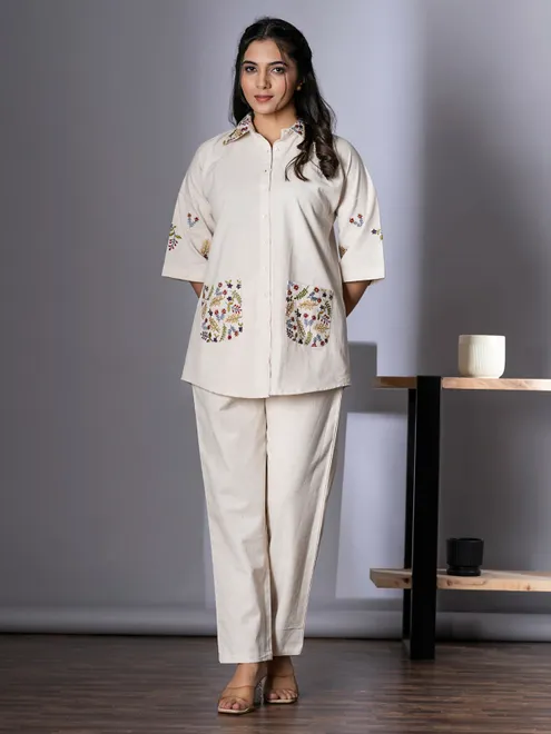 Off-white cotton co-ord set for women