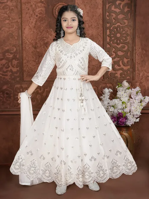 Off-white cotton silk anarkali salwar suit