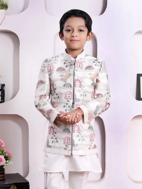 Off white cotton silk indo western set