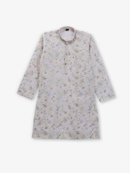 Off white cotton silk kurta set with embroidery work
