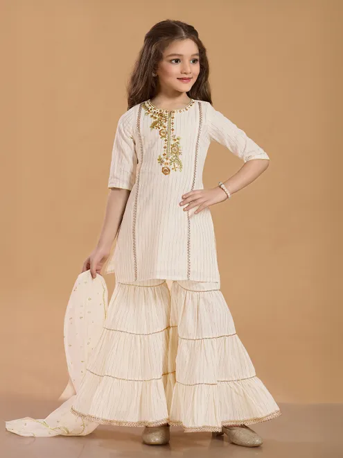 Off white cotton silk sharara salwar suit