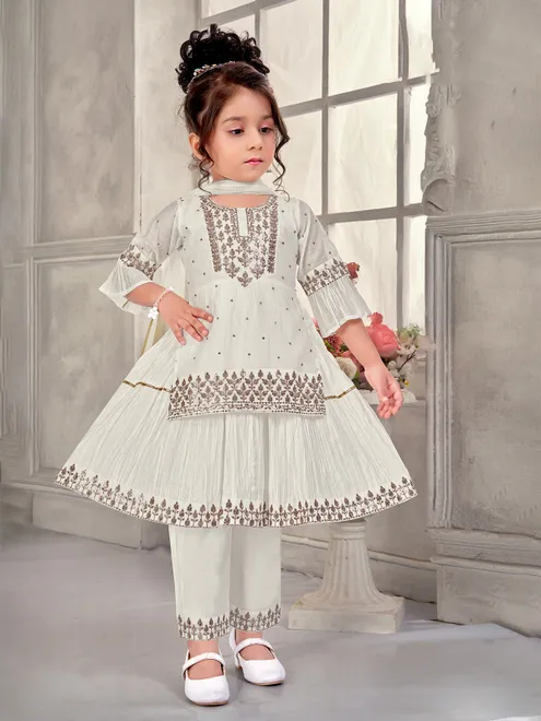 Off white cotton silk suit with dupatta and festive wear