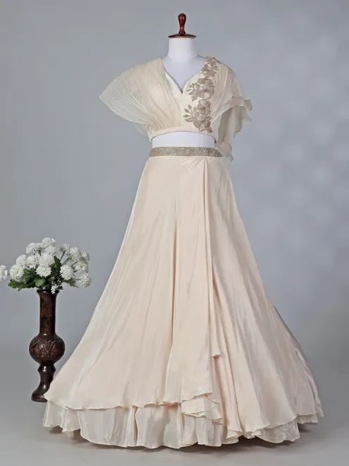 Off white crepe silk designer lehenga choli with dupatta