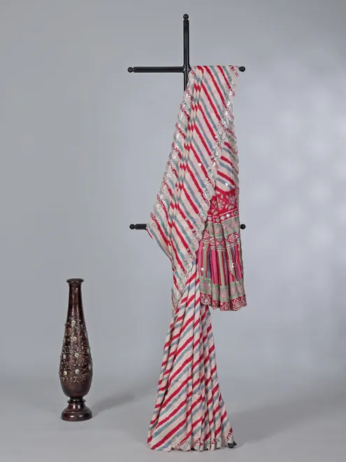 Off white crepe silk wedding wear saree