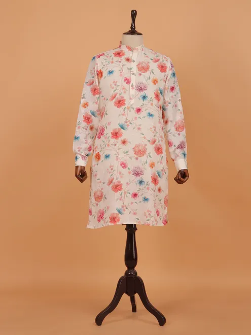 Off white floral kurta set for men