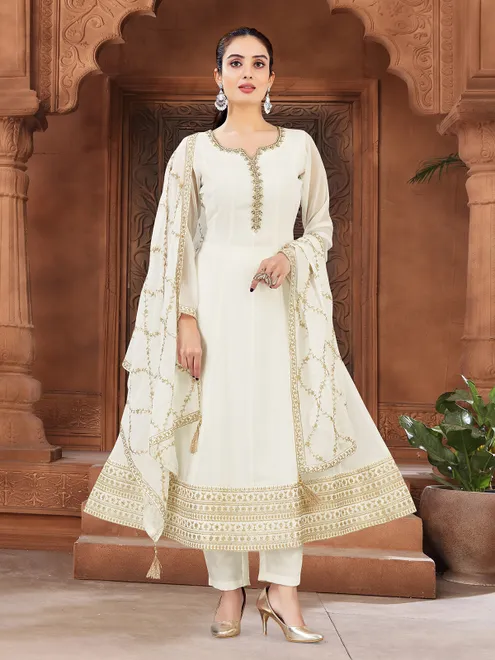 Off white georgette festival wear suit