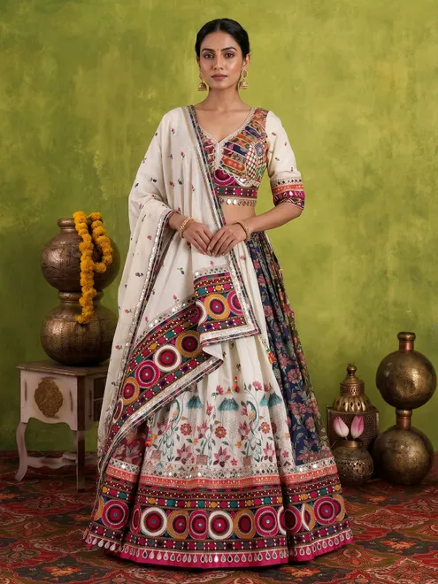 Off white georgette lehenga choli for navratri