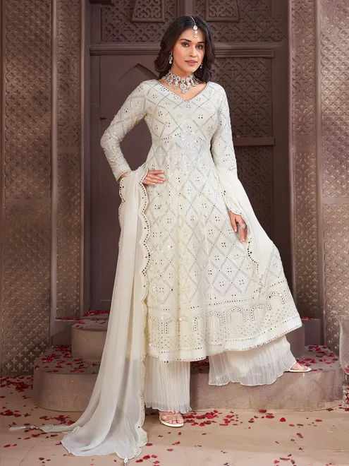 Off white georgette pakistani palazzo suit