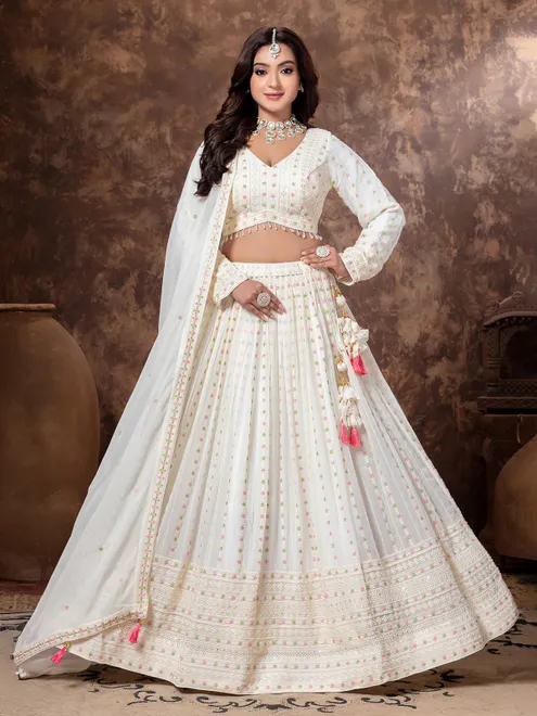 Off white georgette wedding wear lehenga choli