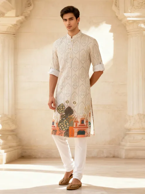 Off white heritage printed kurta set