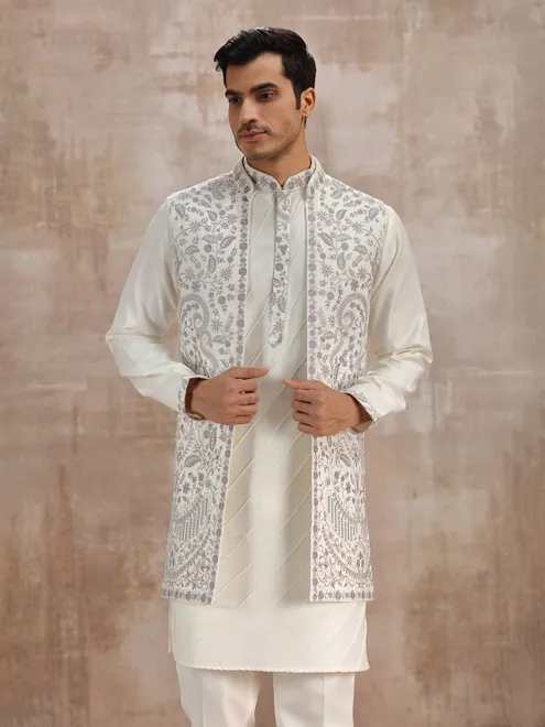 Off white long waistcoat set for wedding events