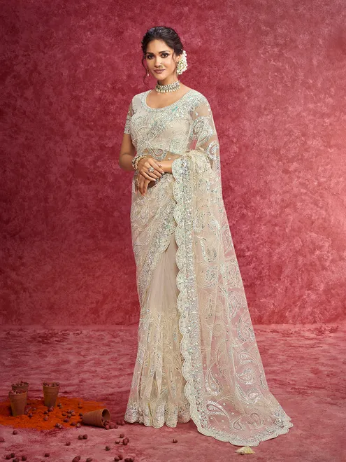 Off white net saree for wedding