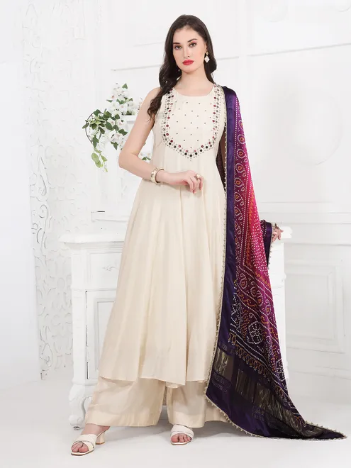 Off white palazzo kurti set with printed dupatta