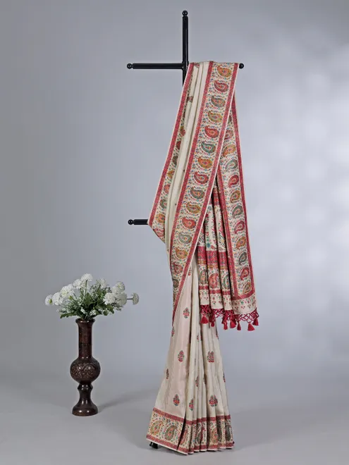 Off white pashmina silk festive saree