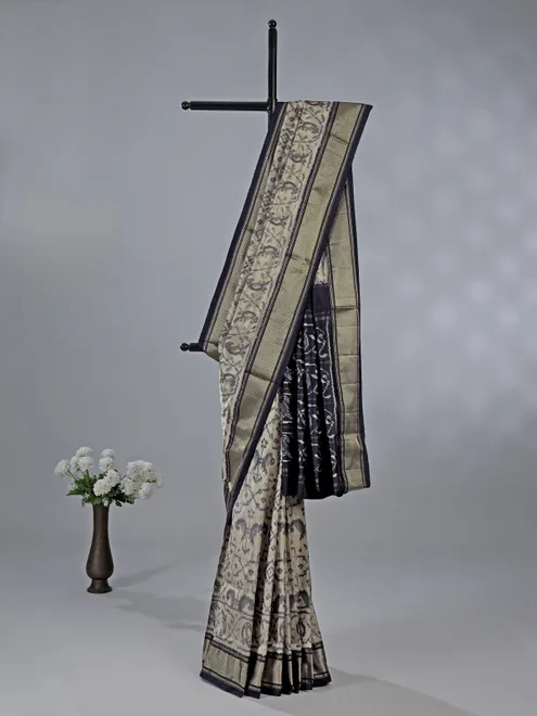 Off white patola silk printed saree for wedding wear