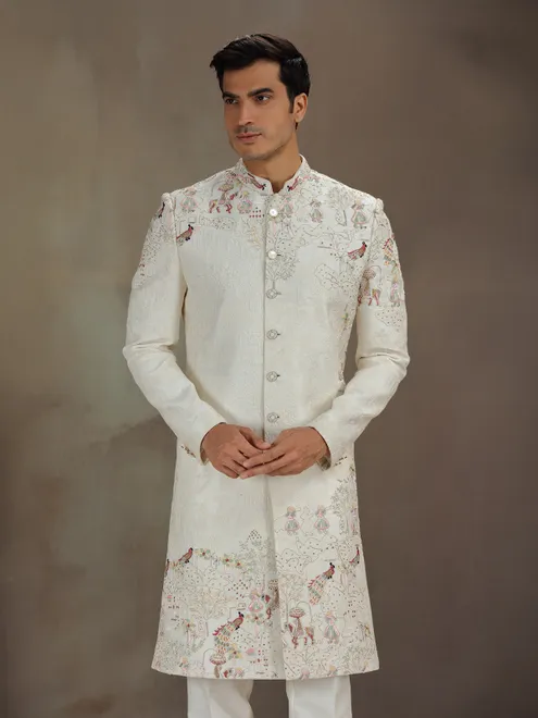 Off white peacock motif indo western