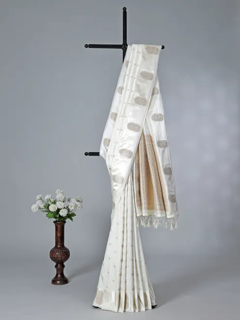 Off white semi silk zari work saree