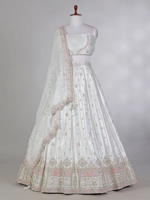Off white silk beaded and cutdana lehenga choli