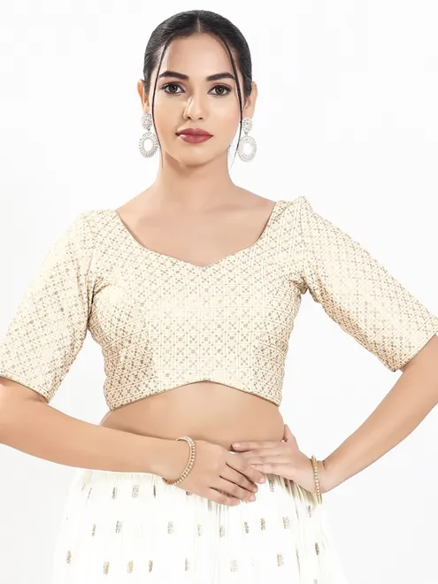 Off-white silk blouse with embroidery work