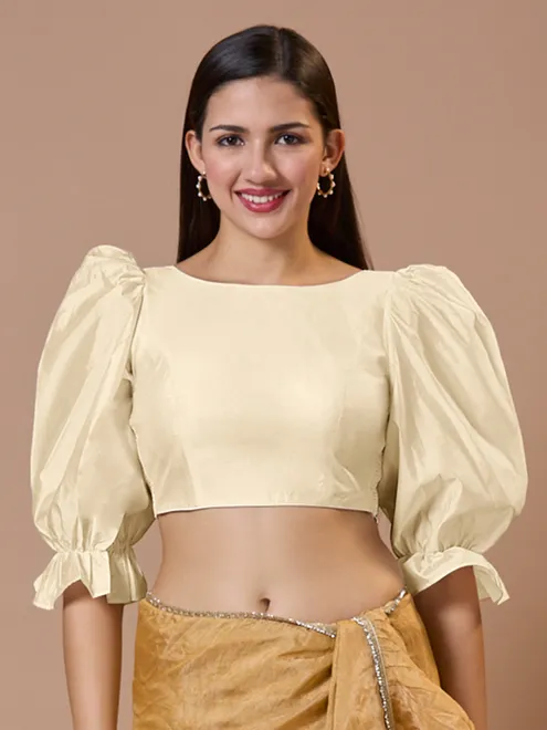 Off white silk boat neck comfort fit ready made blouse