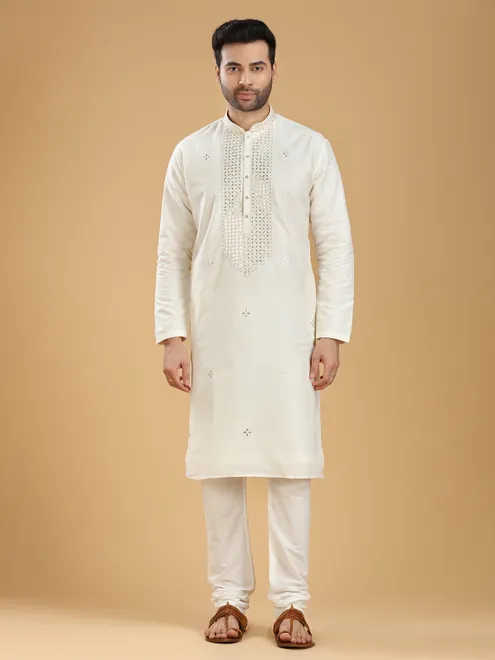 Latest off white silk  Men Kurta pajama