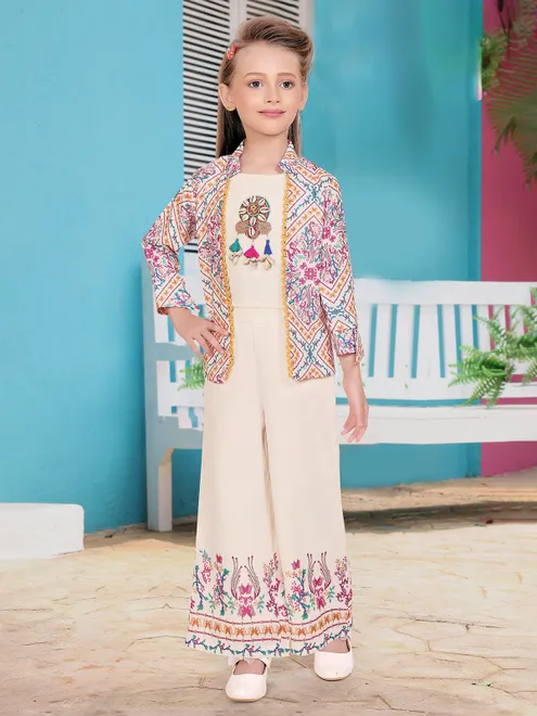 Off white silk salwar suit jacket ensemble