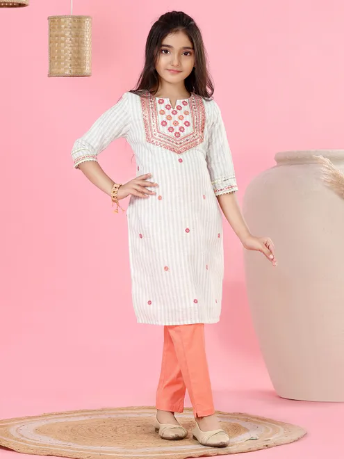 Off white straight cut yoke style salwar suit